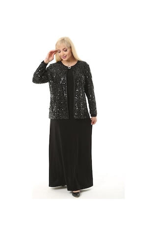 Büyük Beden 3722 Siyah Ceket+Elbise Takım