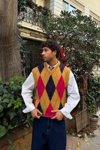 Flaw Baklava Desen Triko Süveter Camel Camel