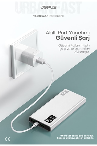 Jopus 10000mah Powerbank Pd 22.5w Hızlı Şarj - Dijital Ekranlı - Taşınabilir Şarj Cihazı Beyaz