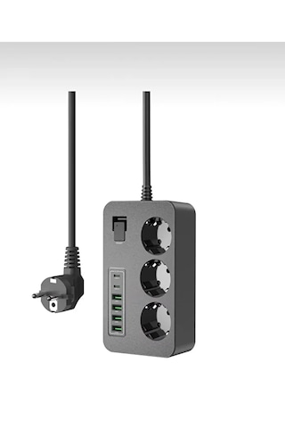3 Priz 6 Usb Girişli Akım Korumalı Anahtarlı Uzatma Kablosu Type-c + Usb Şarjlı 3000w 5 Metre Kablo 5