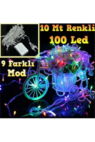 100 Ledli Renkli 5 Fonksiyonlu 10 Mt Led Yılbaşı Ağaç Süsü Sarkıt