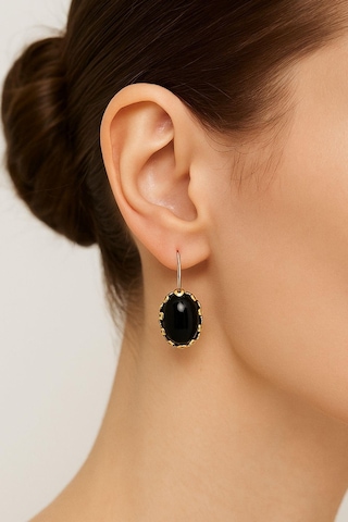 Lale Serisi El İşi Siyah Oniks Taşlı Gümüş Kadın Küpe Gümüş