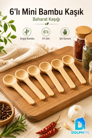 6 Lı Mini Bambu Baharat Kaşığı Seti Doğal Ahşap Sunum Kaşığı