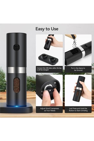 Kk Elektrikli Otomatik Tuz Ve Karabiber Öğütücü Seti Şarj Tabanı İle 2 Ayarlanabilir Kalınlık Taşınabilir Öğütücü