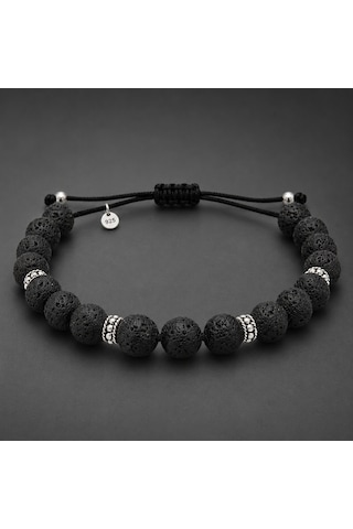 Safir Jewellery Lav Doğal Taşlı 8mm - 925 Ayar Gümüş Süslemeli Makrome Örgülü İpli Erkek Bileklik – Hediye Kutulu