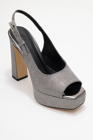 Glora Platin Simli Kadın Platform Topuklu Abiye Ayakkabı Platin
