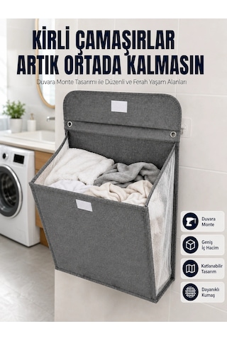 Banyo Ve Çamaşır Odası İçin Duvara Asılan Katlanabilir Çamaşır Sepeti Çok Renkli