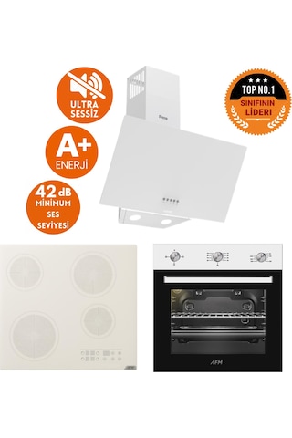 Afm Tech Ve Ferre Fowa Sessiz Elektrikli Vitro Beyaz D087-SA + V6-05 + FM7301 Ankastre Set