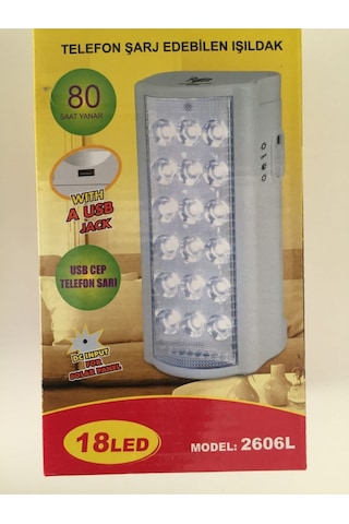 2606 Model Usb Şarj Çıkışlı Süper 18 Led Akülü Şarj Edilebilen Ledli Işıldak Mavi