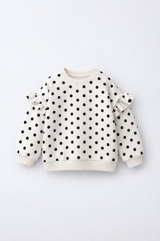 Minigimin Cicileri Fırfır Detaylı Puantiyeli Kız Çocuk Sweatshirt - Beyaz