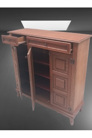 Bengi Ayakkabılık Kareli Çok Amaç Model Parlak Ceviz 3 Kapaklı