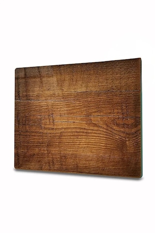 Eski Ahşap Desenli Cam Kesme Tahtası, Kesme Tablası Kenarları Oval, Antibakteriyal, Ahşap