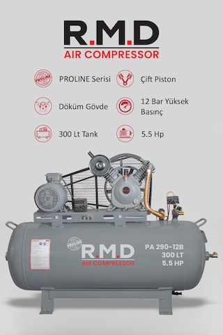 Pistonlu Hava Kompresörü 300 Lt 2 Kafa 12 Bar 5.5 Hp I Paı290ı12b