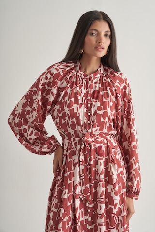 Mizalle Keten Dokulu Naturel Desenli Uzun Yazlık Elbise Çok Renkli