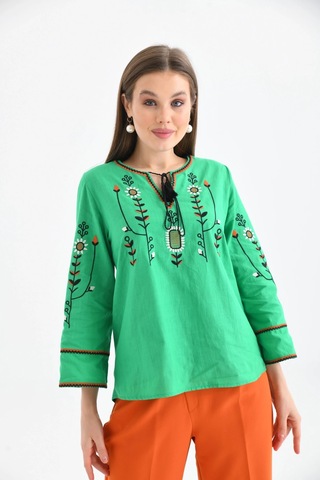 Dokuma Yazlık Bluz Yeşil