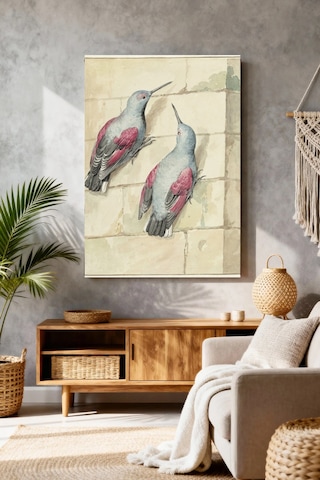 Mushen Studio Pembe Gri Kuşlar Sanat İllüstrasyonu Kanvas Tablo