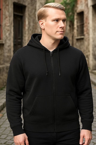 Siyah Kapşonlu Fermuarlı Sweatshirt Siyah