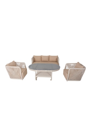 Psine Üçlü Rattan Bahçe Oturma Grubu 3+1+1+sehpalı Bahçe Takımı