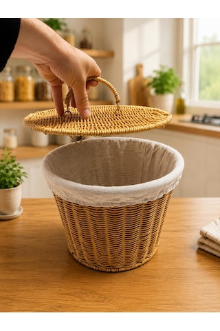 2'li El Yapımı Kapaklı Rattan Sepet Dekoratif Düzenleyici Patates Soğan Sepeti Kiler Organizeri