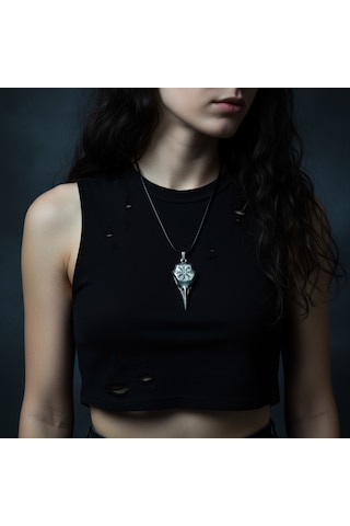 Koruma Kuzgun Kafatası - Vegvisir Gümüş Kaplama Deri İp Kolye Silver