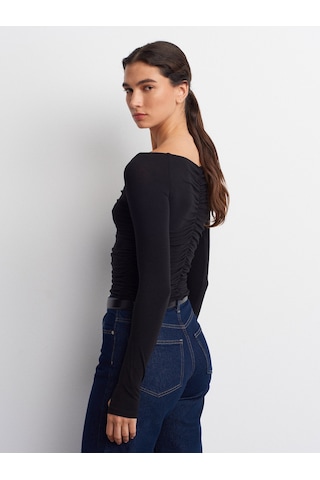 Dilvin 32089 Omuzları Açık Büzgülü Top-siyah Siyah