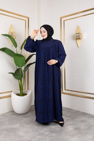 Nevayla Moda Robalı Desenli Viskon Elbise - Mavi / E0126 Mavi