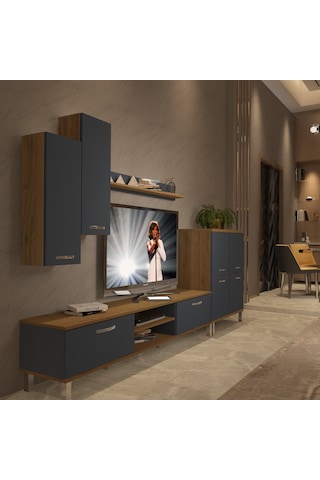Decoraktiv Eko 6 Mdf Dvd Krom Ayaklı Tv Ünitesi Tv Sehpası Pera - Antrasit