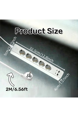 Xuweiwei Kompakt 5 Portlu Ac Guc Seridi 1 Paket Usb Baglanti Asiri Gerilim Korumasi Acma Kapama Anahtari Beyaz