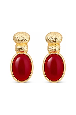 Gold Kırmızı Taşlı Küpe Vintage Şık Kadın Küpe Günlük & Özel Gün Kırmızı