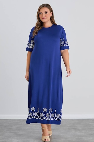 Wearon Kadın Aysar Kısa Kol Baskılı İki İp Boydan Mavi Elbise Mavi