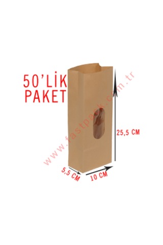 50 Adet 10Cmlik Pencereli Kraft Poşet