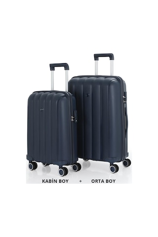 Mçs Bavul Orta Ve Kabin 2li Set Kırılmaz Silikon Valiz V305 Laci Lacivert