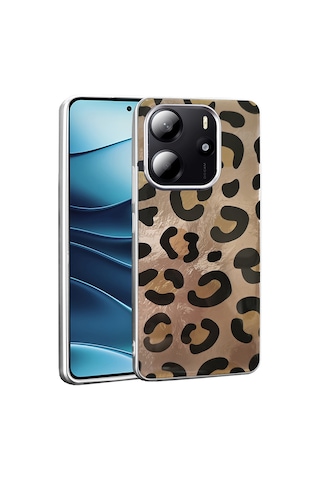 Xiaomi Redmi Note 14 4g Kılıf Desenli Zore Mep Kapak Gold Leopar