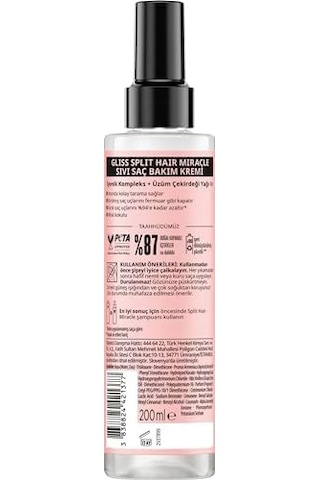 Split Hair Miracle Kırık Uçları Mühürleyen Sıvı Saç Bakım Kremi - İyonik Kompleks Ve Üzüm Çekirdeği Yağı İle 200 Ml
