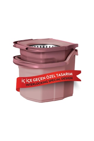 Twin Turbo Pedallı Çelik Mop Set, Temiz Ve Kirli Suyu Ayıran Otomatik Temizlik Seti 1+1 Mop Pembe