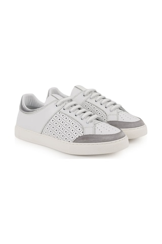 Libero Lz5883 Delikli Antik Deri Ve Süet Detaylı Kalın Hafif Eva Taban Kadın Sneaker Beyaz
