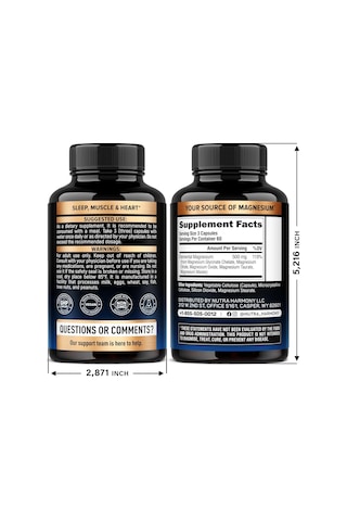 Magnesium 5-in-1 Complex Glycinate, Citrate, Oxide, Malate & Taurate 500 Mg 180 Capsules