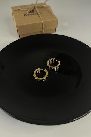 Gold Kaplama Taşlı Çelik Küpe Gold