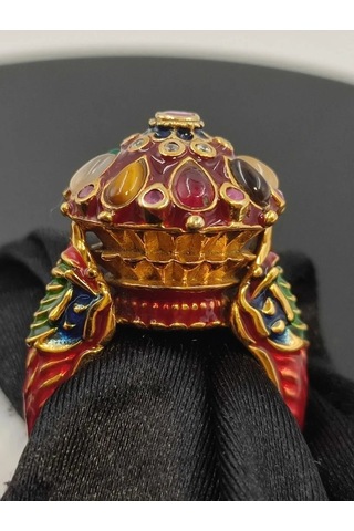 925 Ayar Gümüş Mine İşlem Yüzük 254 Kırmızı