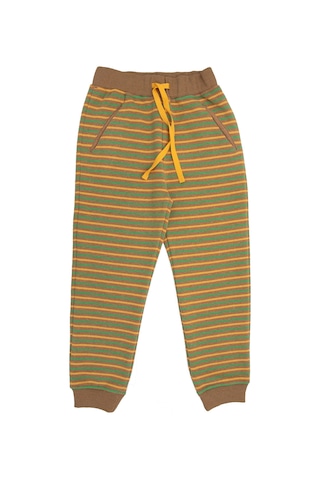 Recycle Pamuk Şardonlu Kışlık Çizgili Kız Çocuk Eşofman Altı Açık Kahverengi