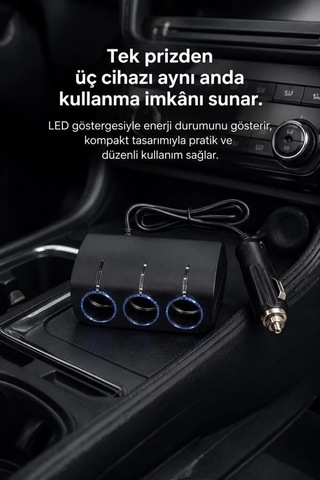Telefon Şarjı Enerji Kaynağı Taşınabilir Güç Araç Şarj Cihazı Üçlü Led Soketli 120w G24 Siyah