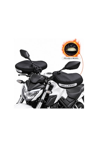 Dellardo Pro Peluşlu Vitesli Motosiklet El Koruma Kılıfı - Reflektörlü Kışlık El Mufu, Su Rüzgar Geçirmez, Pcx Siyah