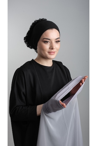 Gri Pratik Hazır Geçmeli Şal Şifon Boru Boneli 3001_15