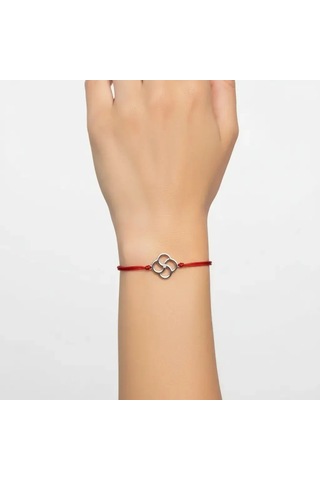 G&a Jewels - Yonca - 925 Ayar Gümüş 0.01ct Pırlanta Taşlı Kırmızı İpli Bileklik Gümüş - Kırmızı