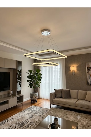 Ers Aydınlatma Kare 2 Lı Cift Led Avize 3renk Krıstal Difizör Güç Performans Ürünüdür. Krom