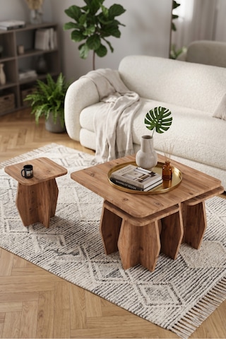 Vaveni Orta Sehpa Ve Zigon Sehpa 5'li Set Modern Çok Amaçlı Salon Oturma Odası Yan Sehpa 9248 Atlantik Çam Arz