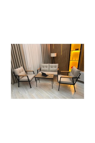 Green Garden Yaren Model, Balkon, Bahçe, Cafe, Metal Koltuk Takımı, Bahçe Takımı , Çay Seti, 2+1+1+sehpa Bej