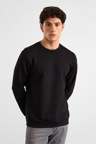 Süvari Siyah Regular Dikey Çizgili Baskısız Jakarlı Bisiklet Yaka Cepsiz Sweatshirt Ssw2013700013-s09