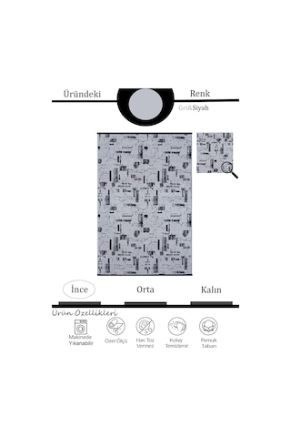 Çam Halı Bodrum Bdr 113 Gri Özel Latex Kaymaz Tabanlı Kilim