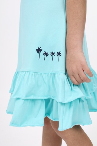 Toontoy Kız Çocuk Palmiye Baskılı Fırfırlı Elbise Su Yeşili